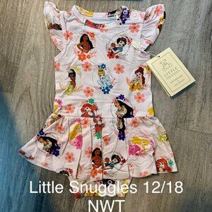 Little Snuggles Princess Print, Bodysuit Dress with headband bow12/18